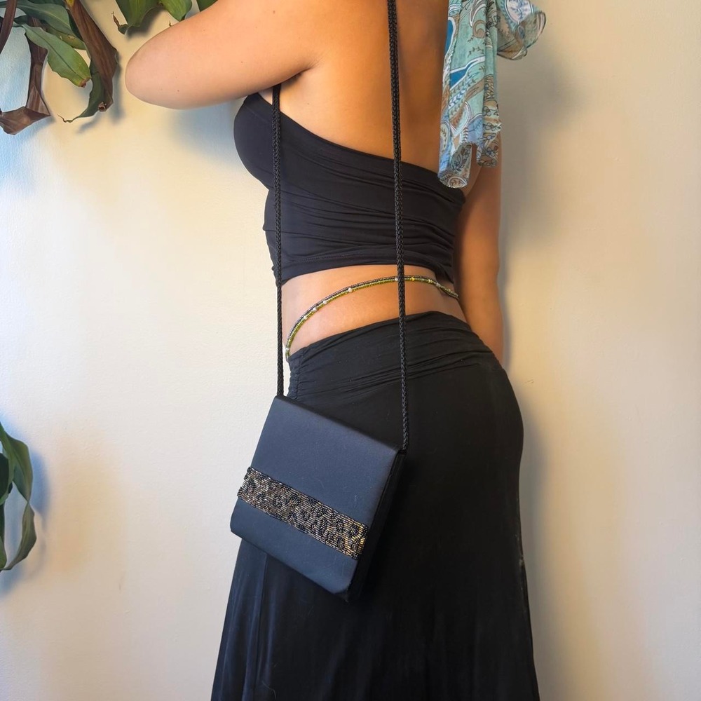 Impo Vintage 90s Beaded Leopard Whimsygoth Crossbody Small Purse Black